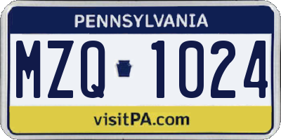 PA license plate MZQ1024