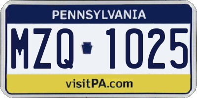 PA license plate MZQ1025