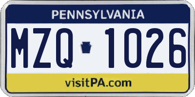 PA license plate MZQ1026