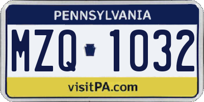 PA license plate MZQ1032