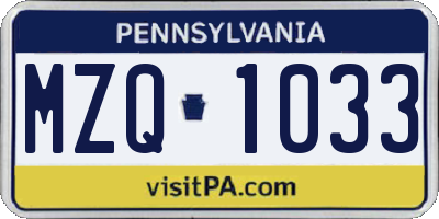 PA license plate MZQ1033