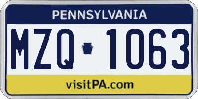PA license plate MZQ1063