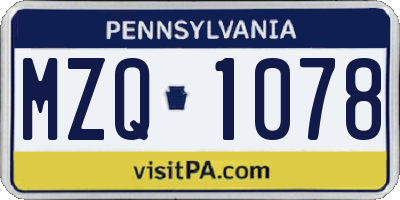 PA license plate MZQ1078