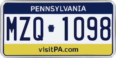 PA license plate MZQ1098