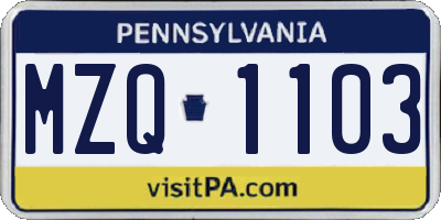 PA license plate MZQ1103