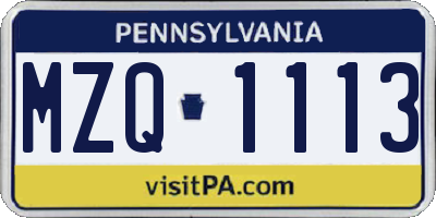PA license plate MZQ1113