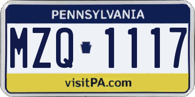 PA license plate MZQ1117