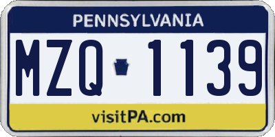 PA license plate MZQ1139