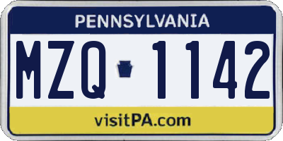 PA license plate MZQ1142
