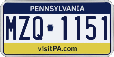 PA license plate MZQ1151