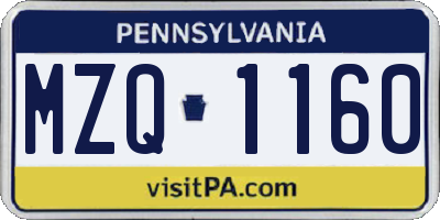PA license plate MZQ1160