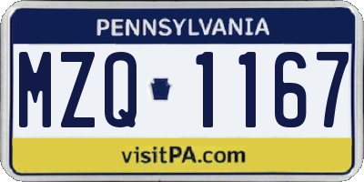 PA license plate MZQ1167