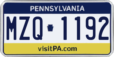 PA license plate MZQ1192