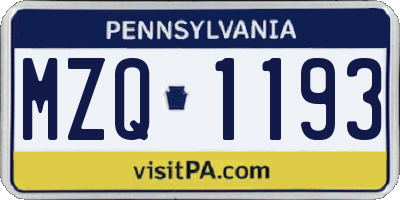 PA license plate MZQ1193