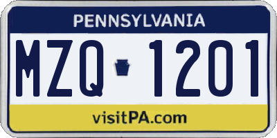 PA license plate MZQ1201