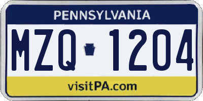 PA license plate MZQ1204