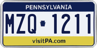 PA license plate MZQ1211