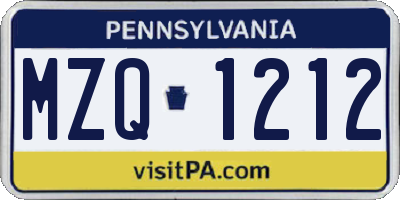 PA license plate MZQ1212