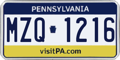 PA license plate MZQ1216