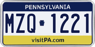 PA license plate MZQ1221