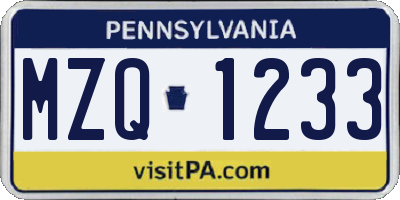 PA license plate MZQ1233