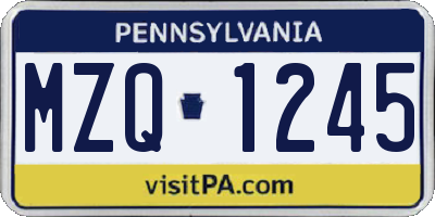 PA license plate MZQ1245
