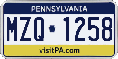 PA license plate MZQ1258