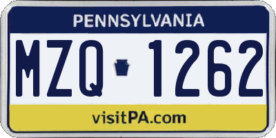 PA license plate MZQ1262