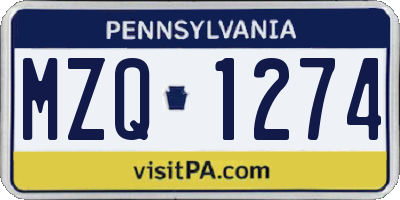 PA license plate MZQ1274