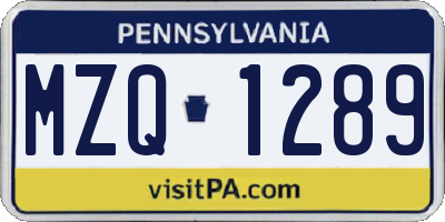 PA license plate MZQ1289