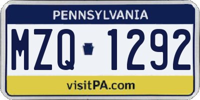 PA license plate MZQ1292