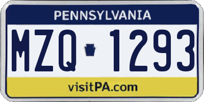 PA license plate MZQ1293