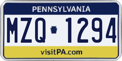 PA license plate MZQ1294