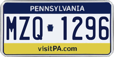 PA license plate MZQ1296