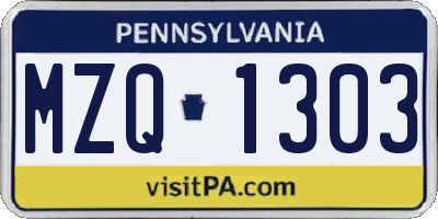 PA license plate MZQ1303