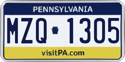 PA license plate MZQ1305