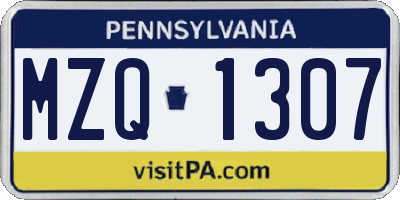 PA license plate MZQ1307