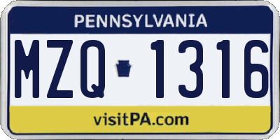 PA license plate MZQ1316
