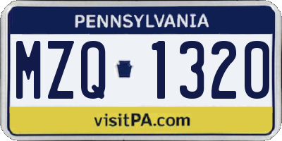 PA license plate MZQ1320