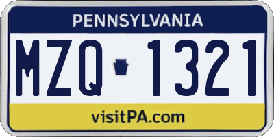PA license plate MZQ1321