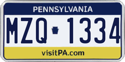 PA license plate MZQ1334