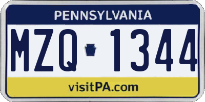 PA license plate MZQ1344