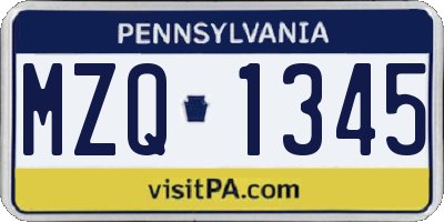 PA license plate MZQ1345