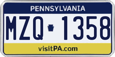 PA license plate MZQ1358