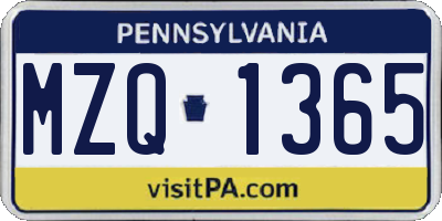 PA license plate MZQ1365