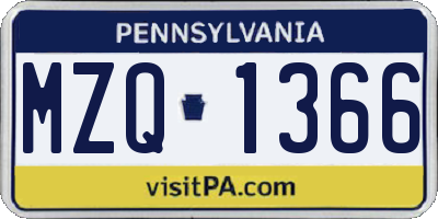 PA license plate MZQ1366