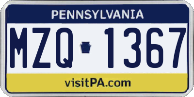 PA license plate MZQ1367