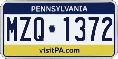 PA license plate MZQ1372