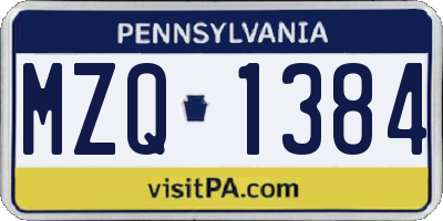 PA license plate MZQ1384