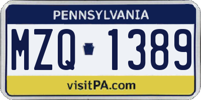 PA license plate MZQ1389